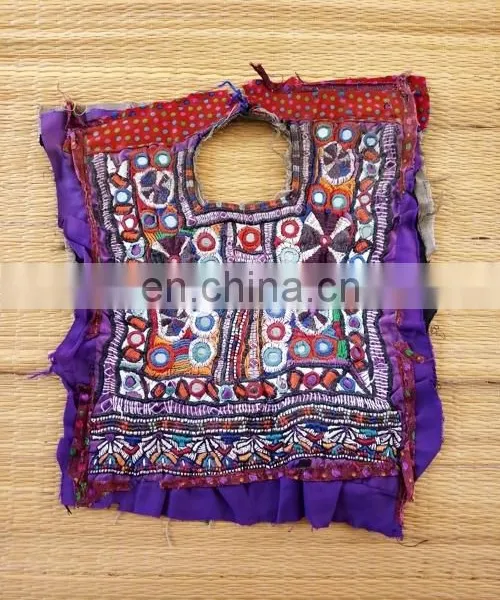 Handmade Banjara Fabric mirror work patches-Indian Banjara Mirror work Beaded Neck Yock patches