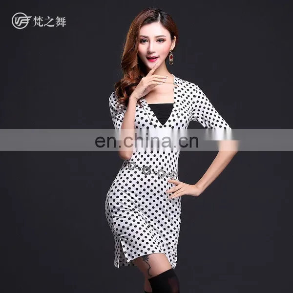 T-5112 Sexy Slim Black and White Round Dot Women Belly Dance Skirt photo-5