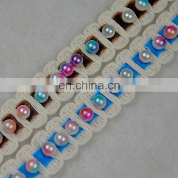 2018 New Arrival Beaded Rainbow Pearl Velvet Trim Designs for Dresses photo-6