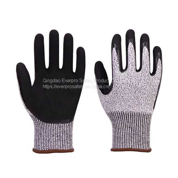 Anti Cut Level 5 13G HPPE Fiberglass Liner Nitrile Sandy Coated Cut Resistant Gloves With EN388 4544C photo-1