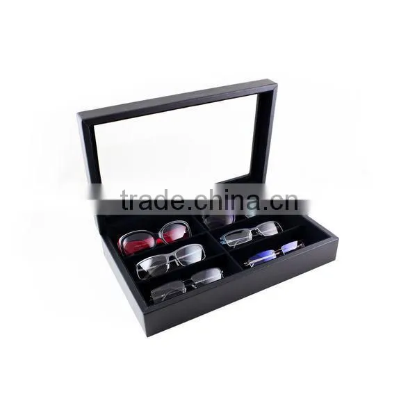 Custom Genuine Leather Glasses Case Watch Storage Box Jewelry Display Case With Glass Top photo-3