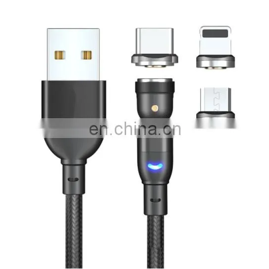 Wholesale 540 Rotation 3in1 3A Fast Charge Data Transfer Magnetic Charging Data USB Cable for Iphone photo-2