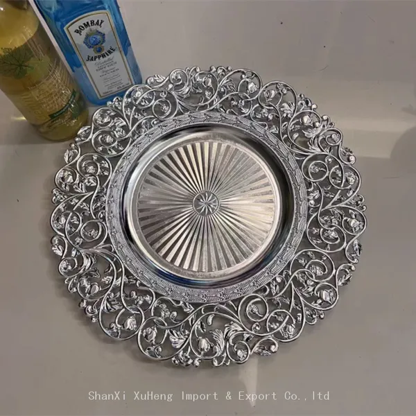 Factory Wholesale Modern Elegant Non Disposable 14.5 Inch Gold Plastic Charger Plates For Wedding Party photo-2