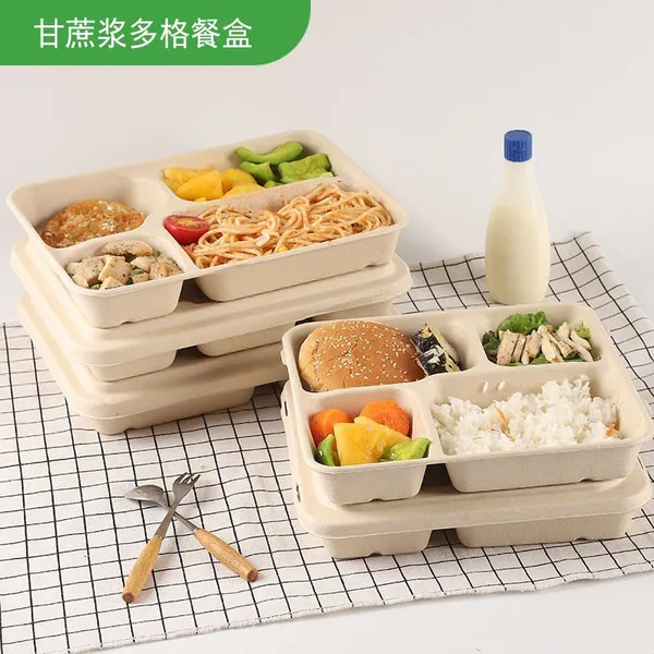 Degradable Dinnerware Disposable Tableware Cornstarch Fast Food Container Food Safe Lunch Box Divider Restaurant Hotel Take-out Bag PLA Food Package