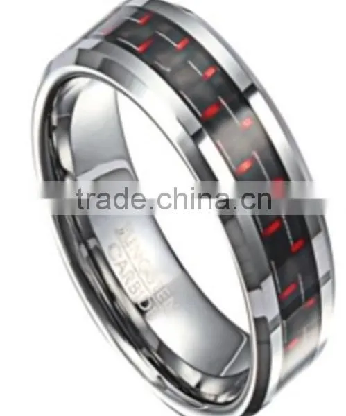 Stylish Tungsten Wedding Ring With Red Carbon Fiber, Comfort Fit Inside