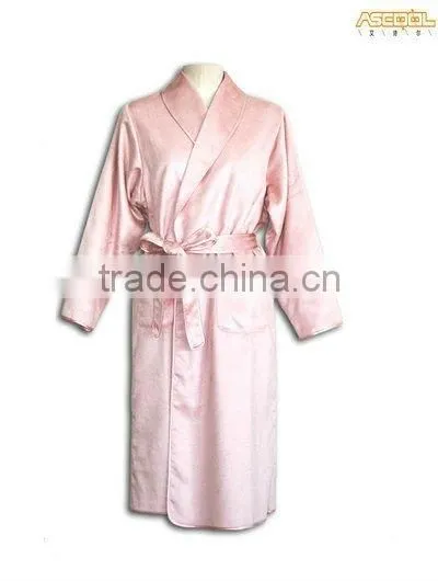 Long Satin Dressing Gown - Peach/Black photo-2
