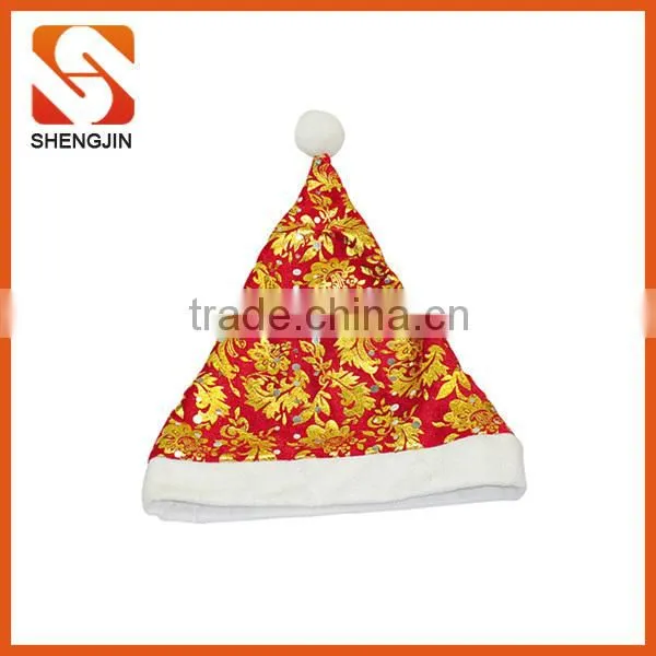 SJ-6915 Rose Red Velvet Santa Clause Hat Christmas Decorated Sequins Hat photo-3