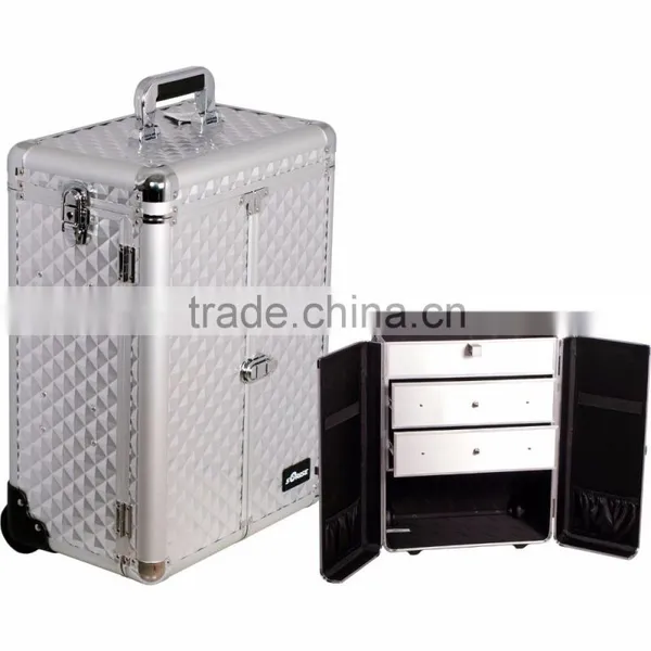 Aluminum Rolling Makeup Cosmetic Case With 2 Drawers photo-2