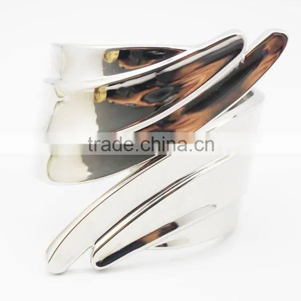 High Polished Stainless Steel Feather Leaves Bracelet Bangle photo-5