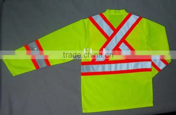 Yellow Safety Vest With Pockets Long Sleeves Mesh Fabric V-neck Reflective Shirt photo-2