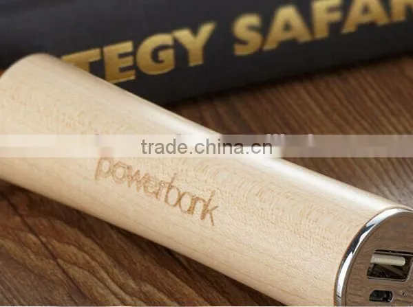 Wooden Material Cylindrical Shape 2600mAh Mobile Powerbank Charger With Laser Engraving Logo as Premium Promotion Gift photo-2