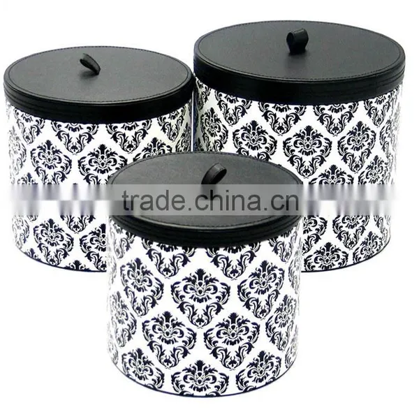 2015 New Design Promotional Colorful Faux Leather Round Storage Bins Set With Lid photo-3