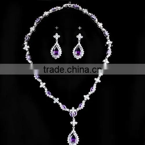 Top Design CZ Jewelry Blue Sapphire Necklace Sets 2015 Wholesale Wedding Bride Jewelry photo-5