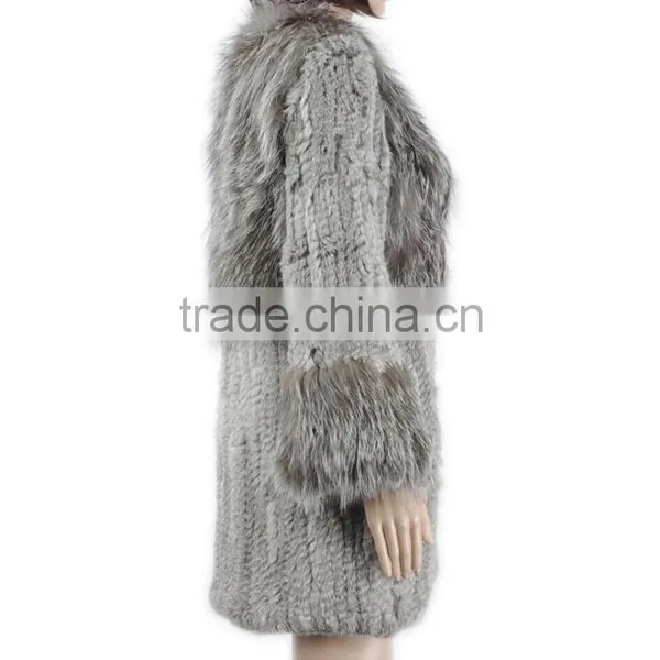High Quality Knitted Fur Coat With Rabbit/silver Fox Fur/high Fashion Fur Style for Ladies KZ150105 photo-3