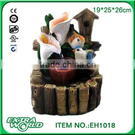Resin Craftwork Water Fountain With Colorful Bird photo-2