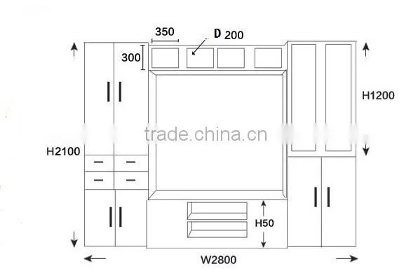 Wood Combination TV Cabinet With Wall Cabinet and Storage Cabinet photo-3