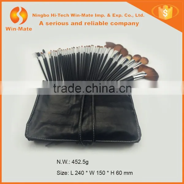 Cosmetic Facial Brown Nylon Hair Matte Black Wooden Handle in Charming Black PU Bag Makeup Brush Set 34 Piece photo-3