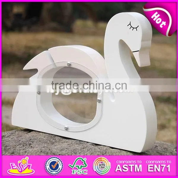 New Design Cute White Swan Shape Wooden Baby Piggy Banks W02A256 photo-6