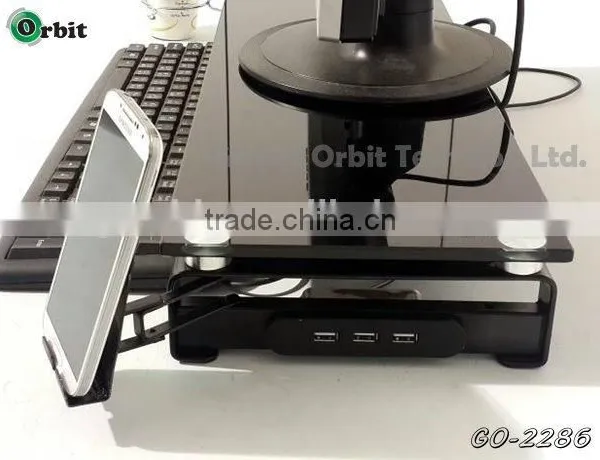 Monitor Computer Stand With USB Hubs & Plug, Tempered Glass photo-4