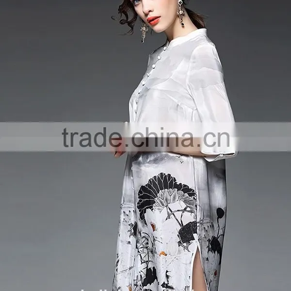 2016 Newest Summer Woman White Long Chinese Silk Shirts OEM Service photo-4