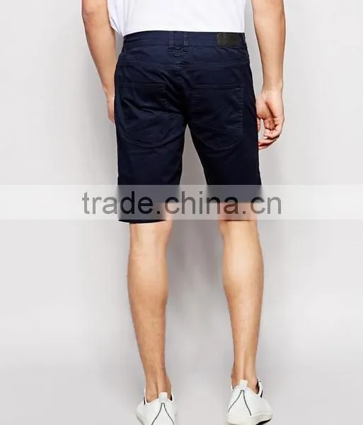 Hot Sale Latest Custom Side Slant Pocket Men's Navy Slim Fit 65% Cotton 35% Polyester Stretch Twill Concealed Fly Casual Shorts photo-2