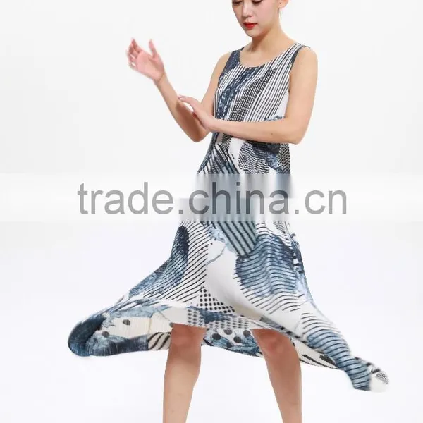 Wash Painting Goffer Sleeveless Women Summer Maxi Dress photo-4