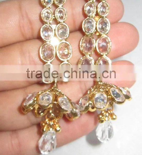 Gold Plated Crystal White Reverse AD Designer Necklace Earring Set1 photo-4