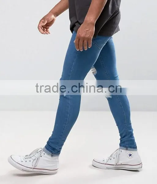Wholesale Designer Denim Super Skinny Spray on Jeans Custom Men's Ripped Damaged Jeans Pants photo-4