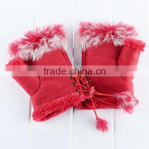 2015 New Women's Rabbit Fur Hand Wrist Fingerless Warm Winter Gloves 3379 photo-4