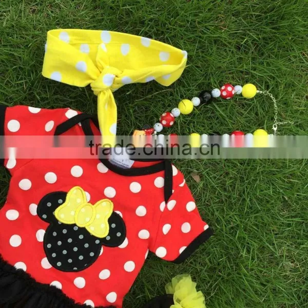NEW ARRIVAL Newborn Girl Clothes Micky Mouse Tutu Dress Romper Red Kids Romper With Matching Necklace and Headband photo-2