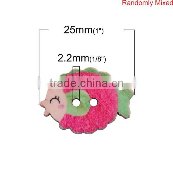 Wood Sewing Buttons Scrapbooking 2 Holes Fish Animal At Random photo-2