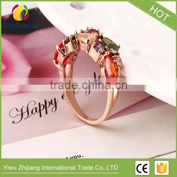 High Quality New Design Alloy Rose Gold Geometric Zircon Ring Wedding Colorful Crystal Rings Jewelry For Women photo-4