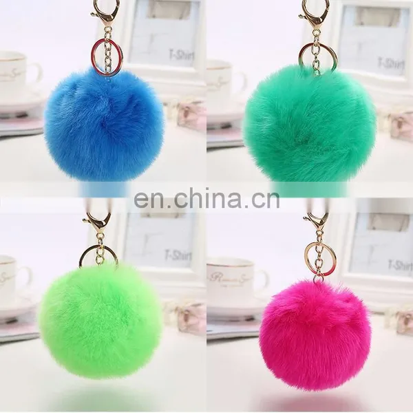 Popular Handmade Artificial Fur Pompon Keychain Much Color Fluffy Ball Bag Hang Promotion Gift photo-2