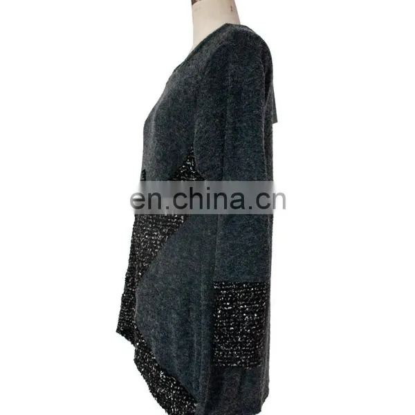 Gray Plus Size Long Sleeve Tunic Asymmetrical Hem Women Sweater Tunic