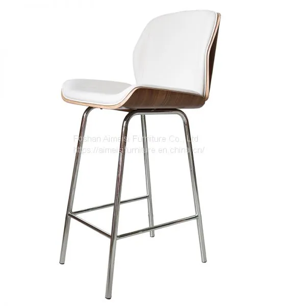 Modern Leather Cushion Wood Shell High Leg Bar Chair for Pub