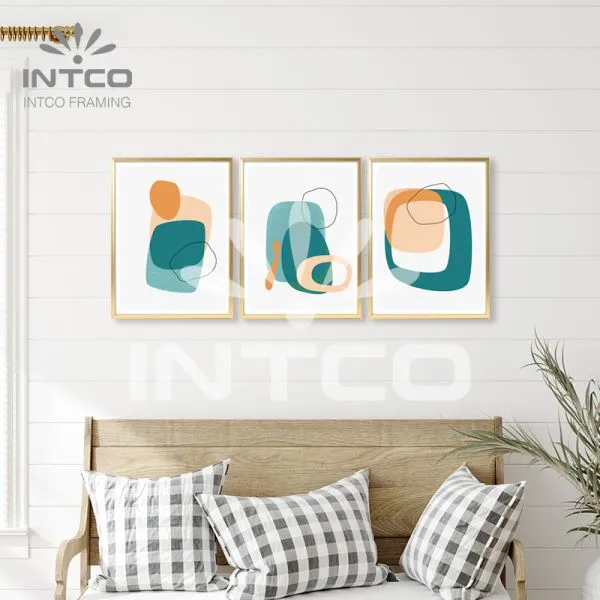 Abstract Wall Art Gold Frame, Modern Abstract Framed Art, Gold Framed Abstract Wall Art