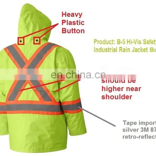 300D Ripstop PU Coating Waterproof High Visibility Rainwear Jacket photo-3