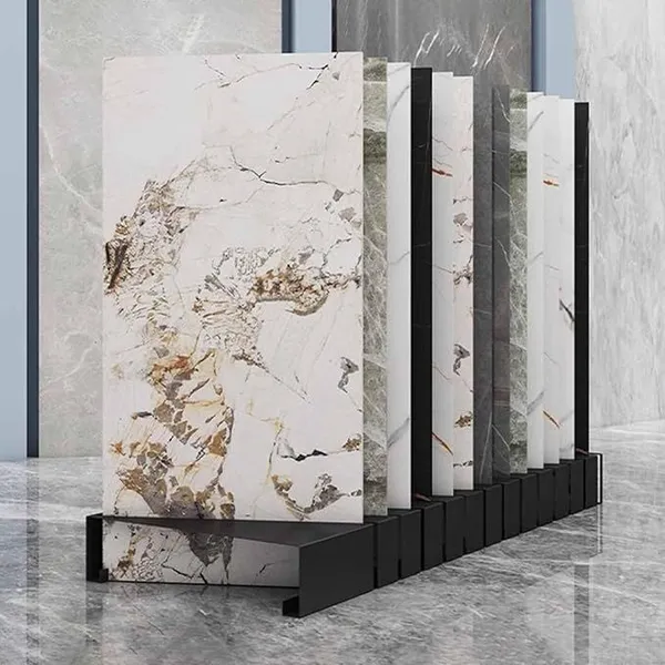 Trade Show Floor Tile Display Rack, Retail Stores Ceramic Sample Holder, Multifunctional Large Format Marble Slab Display Stand(Black)