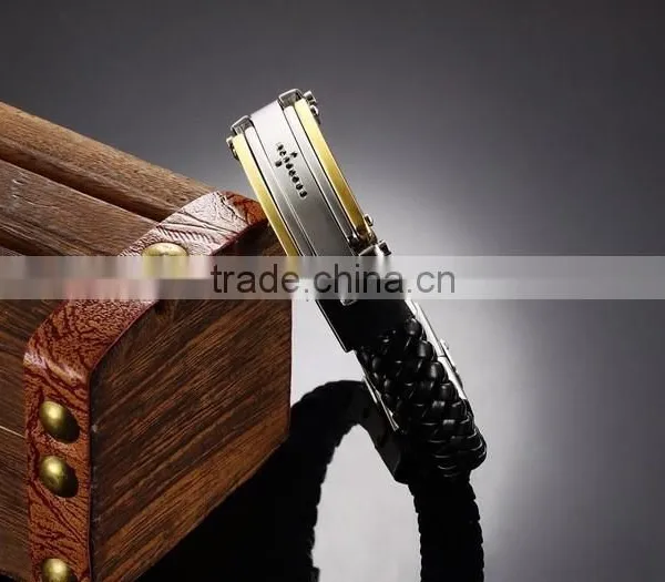 2016 Trendy Genuine Leather Bracelets 316L Stainless Steel Man Bracelet Paypal Accept photo-2