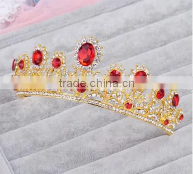 The New Bride Crown Headdress Red Diamond White Wedding Jewelry photo-3
