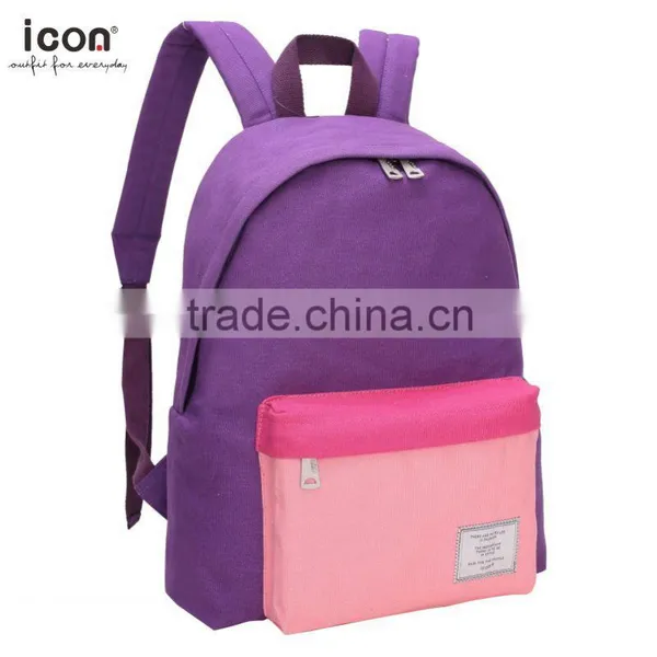 Color Block Canvas Backpack 100%cotton photo-3