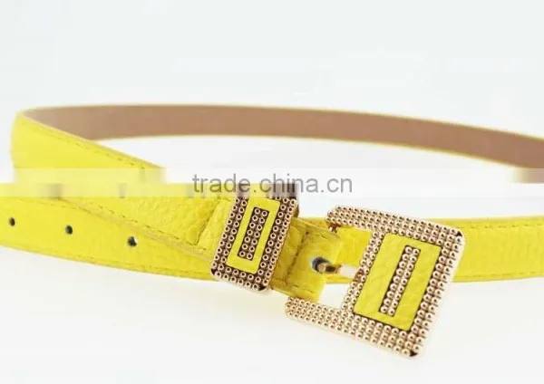 NEW Design Women's Classic Yellow PU Leather Belt for Dress With Leather Buckle photo-4