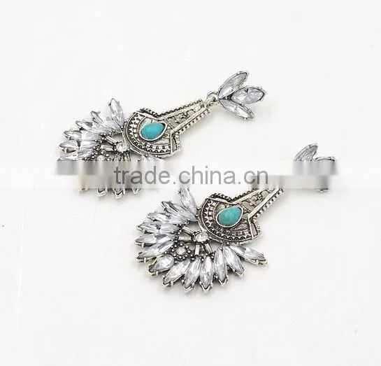 Wholesale Good Quality Vintage Crystal Turquoise Tassels Dangle Earrings For Women photo-5