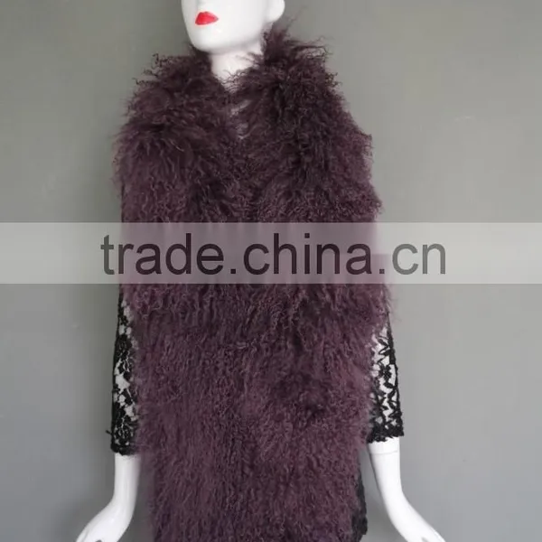 Women Long Mongolian Fur Scarf Winter Warm Neck Collar Real Sheep Fur Muffler Stole photo-3