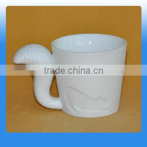 Decorative Ceramic White Mug With the Squirrel's Tail Shaped Handle photo-2
