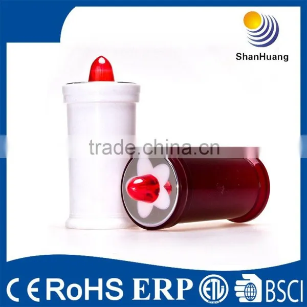 Red LED Blinking Function Flameless Memorial White Grave Candle photo-5