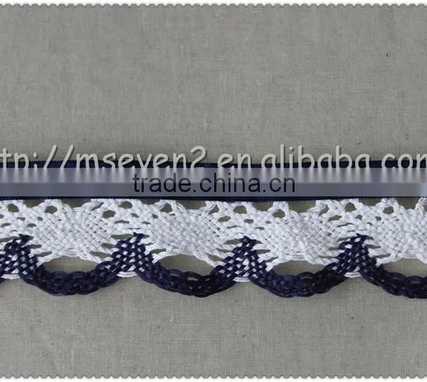 Hot Fashion Black / White Colors Scalloped Shaped Cotton Trims, Jacquard Ribbon With Cotton Lace photo-5