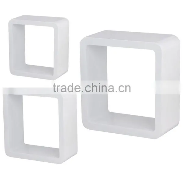 Kawachi 3 Shelves Square Wooden Rounded Floating Cube Wall Storage Shelves White photo-3