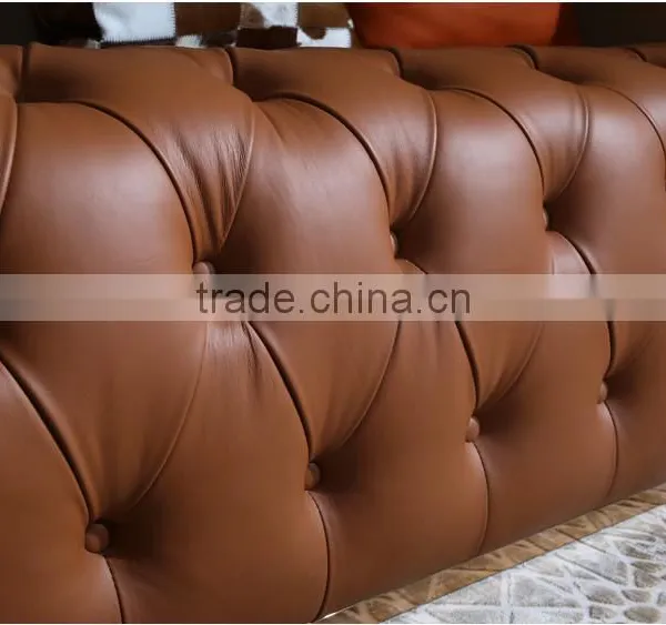 Contemporary Genuine Leather Sofa With Stainless Steel Base, Modern Chesterfield Home Sofa Set(MOQ=1 SET) photo-3