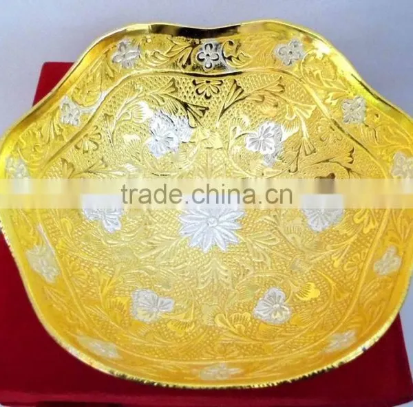 New Year Gift Handmade Gold and Silver Plated Brass Ornamental Bowl photo-3